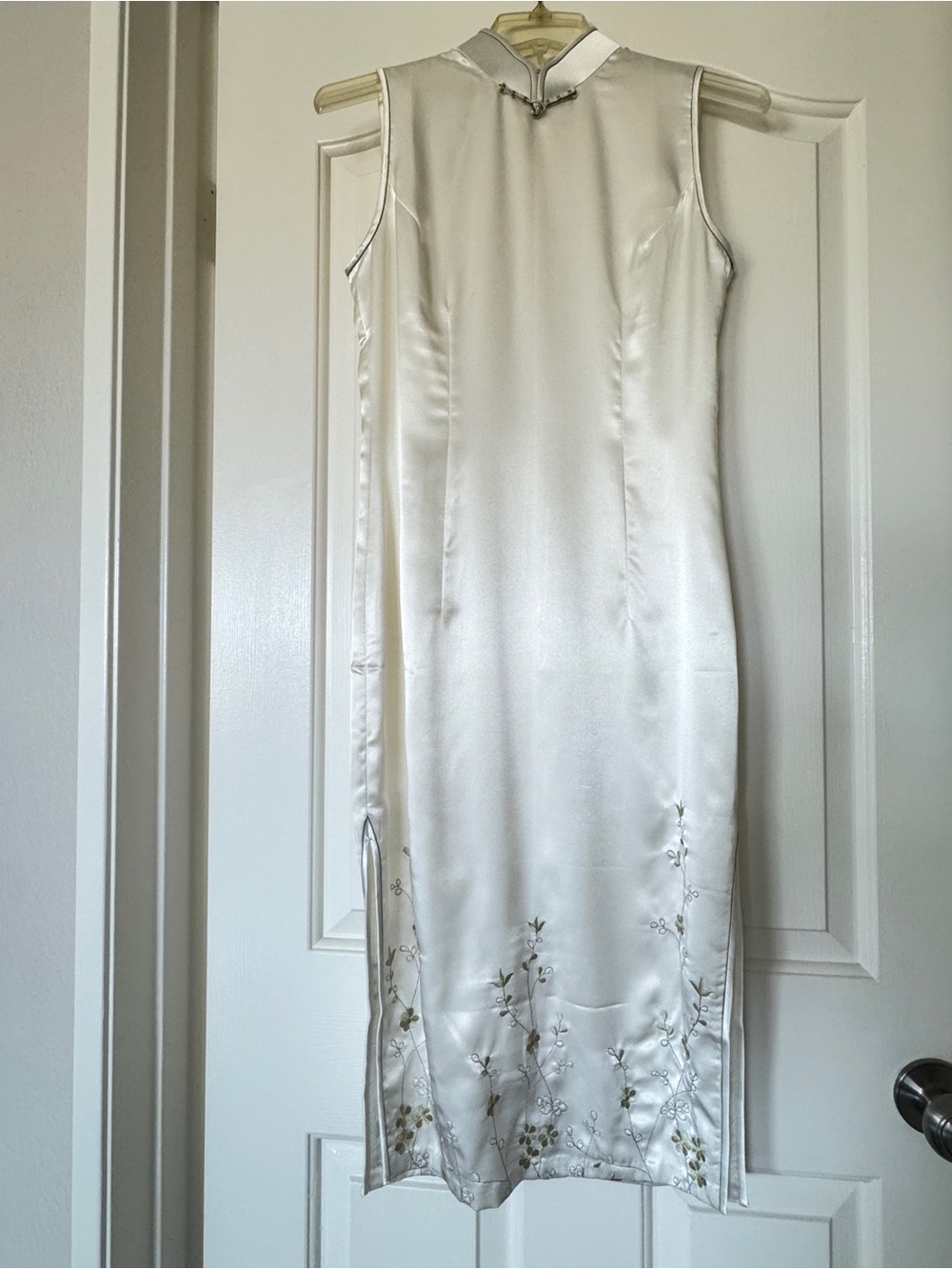 Mu Zhen Liao White Floral Embroidered Qipao Cheongsam Dress M